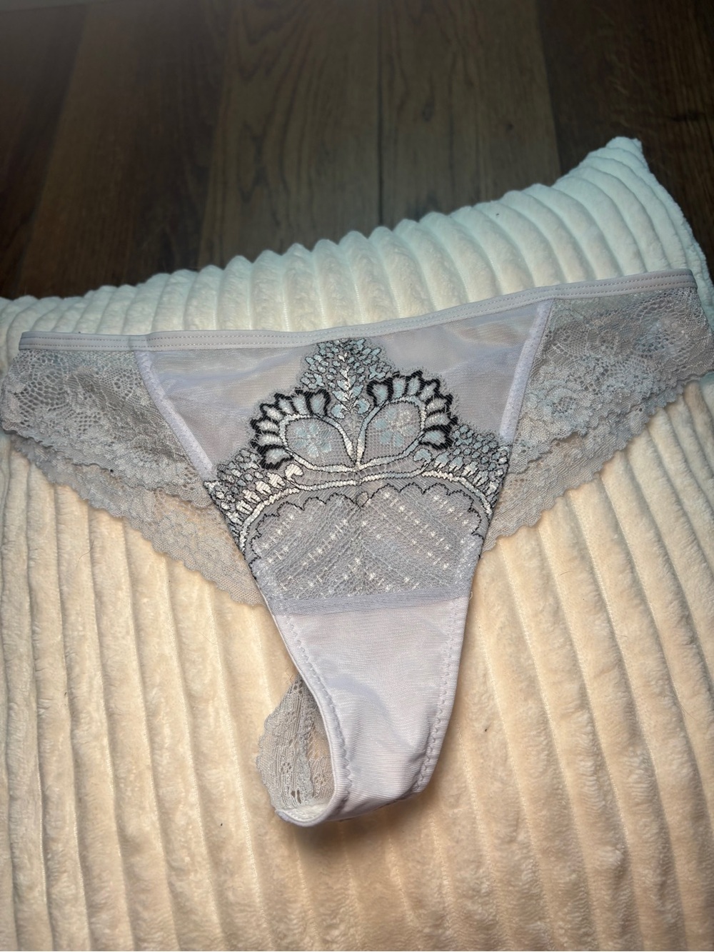 Victoria's Secret Light Gray Lace-Trimmed Thong